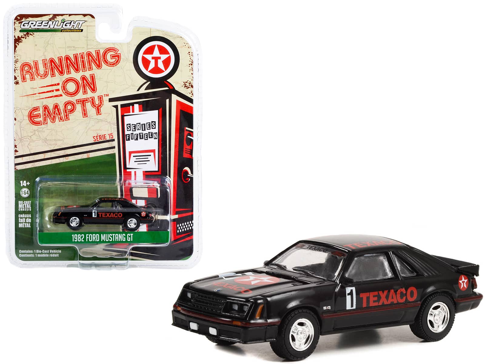 "1982 Ford Mustang GT #1 Black ""Texaco"" ""Running on Empty"" Series 15 1/64 Diecast Model Car by Greenlight" price history on PriceWatchPro