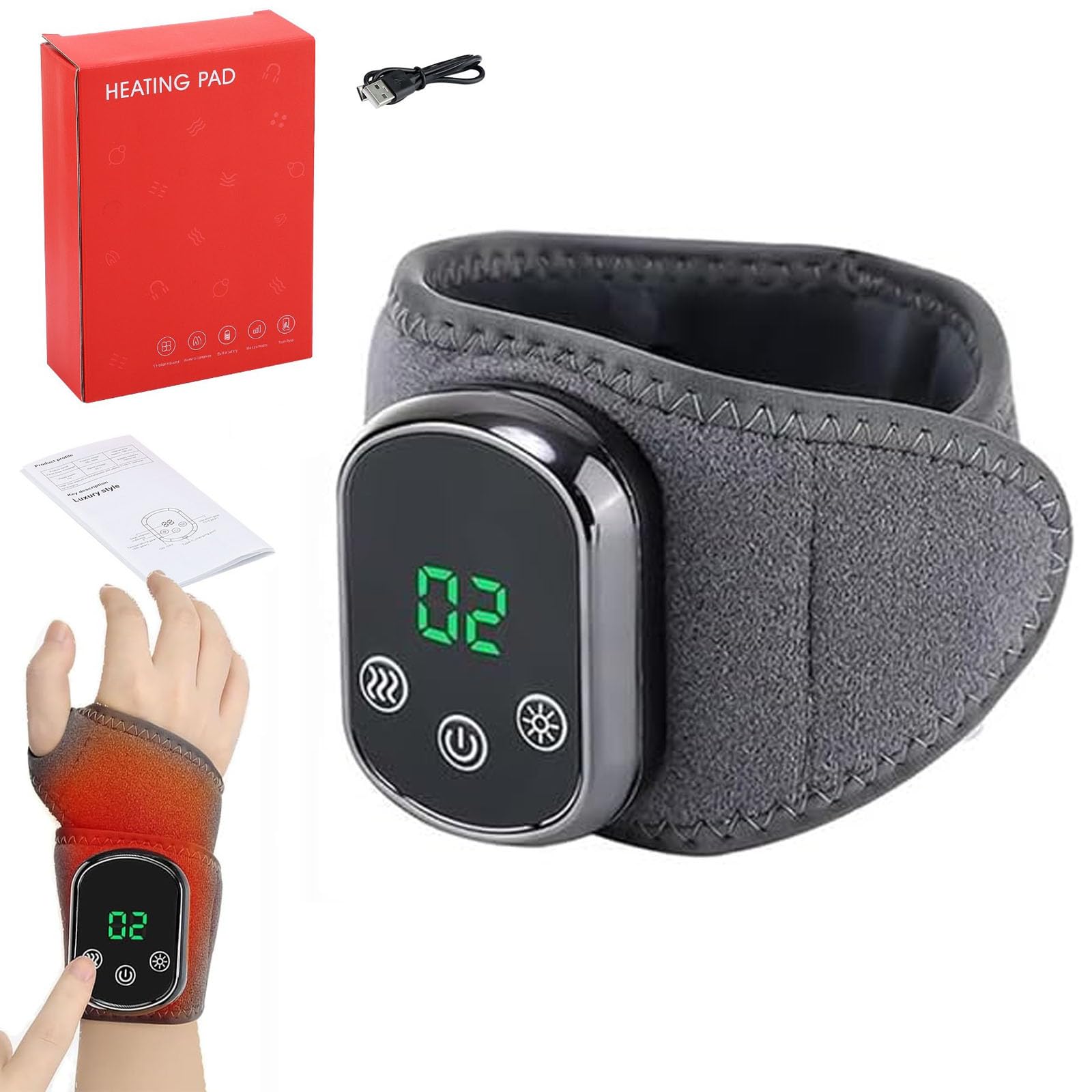 Live At Space - 3D Heat+Knead+Vibe Hand & Wrist Massager, 5 Heat 3 Speed, Wireless, Auto-Off - 642146672026