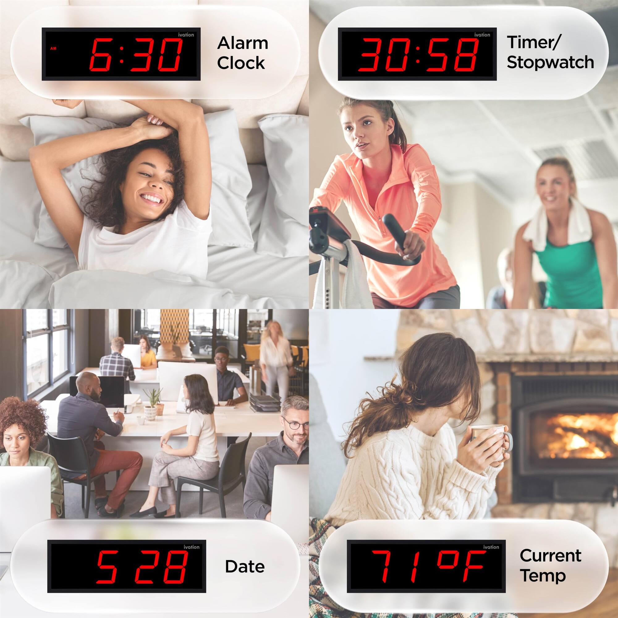 AM  
ivation Alarm 6:30 Clock  
ivation Timer/ 30:58 Stopwatch  
ivation 5-28 Date  
ivation Current Temp