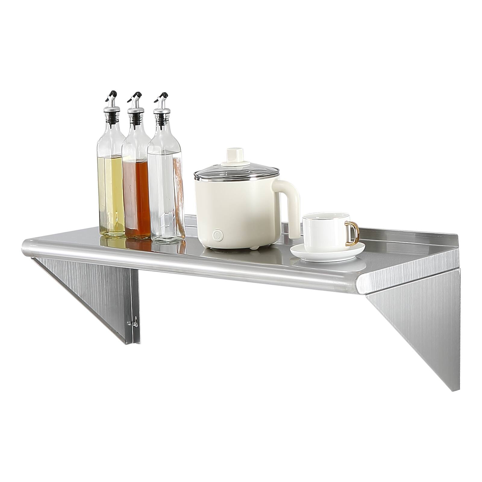 VEVOR - 12" x 36" Stainless Steel Shelf, Wall Mounted Floating Shelving with Brackets, 250 lbs Load Capacity Commercial Shelves - Silver