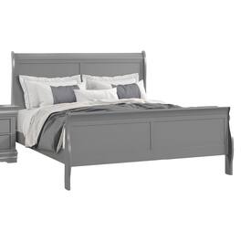 Manhattan Lane - Ryla Queen Size Bed, Sleigh Panel Headboard, Classic Light Gray Solid Wood - Gray