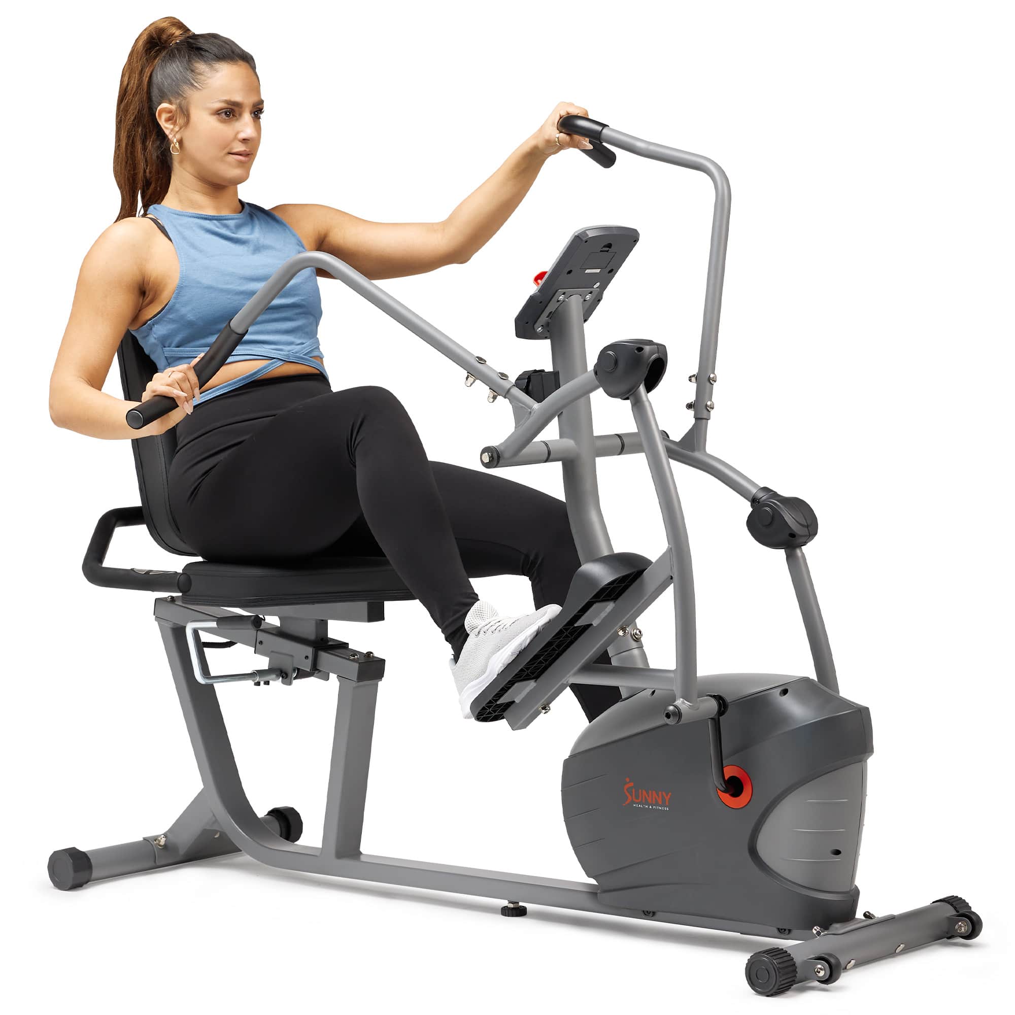 Front. Sunny Health & Fitness - Performance Smart Magnetic Recumbent Elliptical Cross Trainer - Grey.