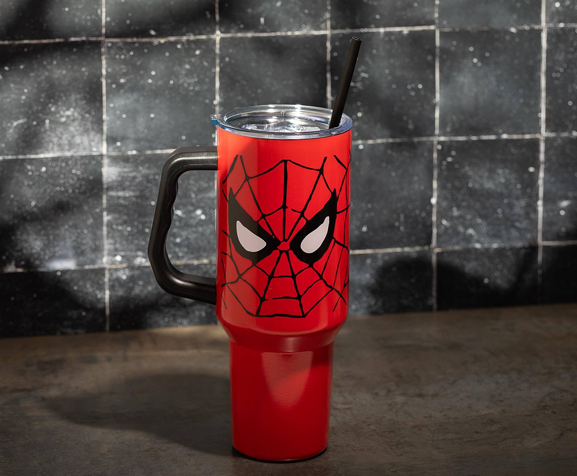 Alt View 3. Silver Buffalo - Marvel Spider-Man Face 40-Ounce Stainless Steel Tumbler With Handle - Multi-Colored.