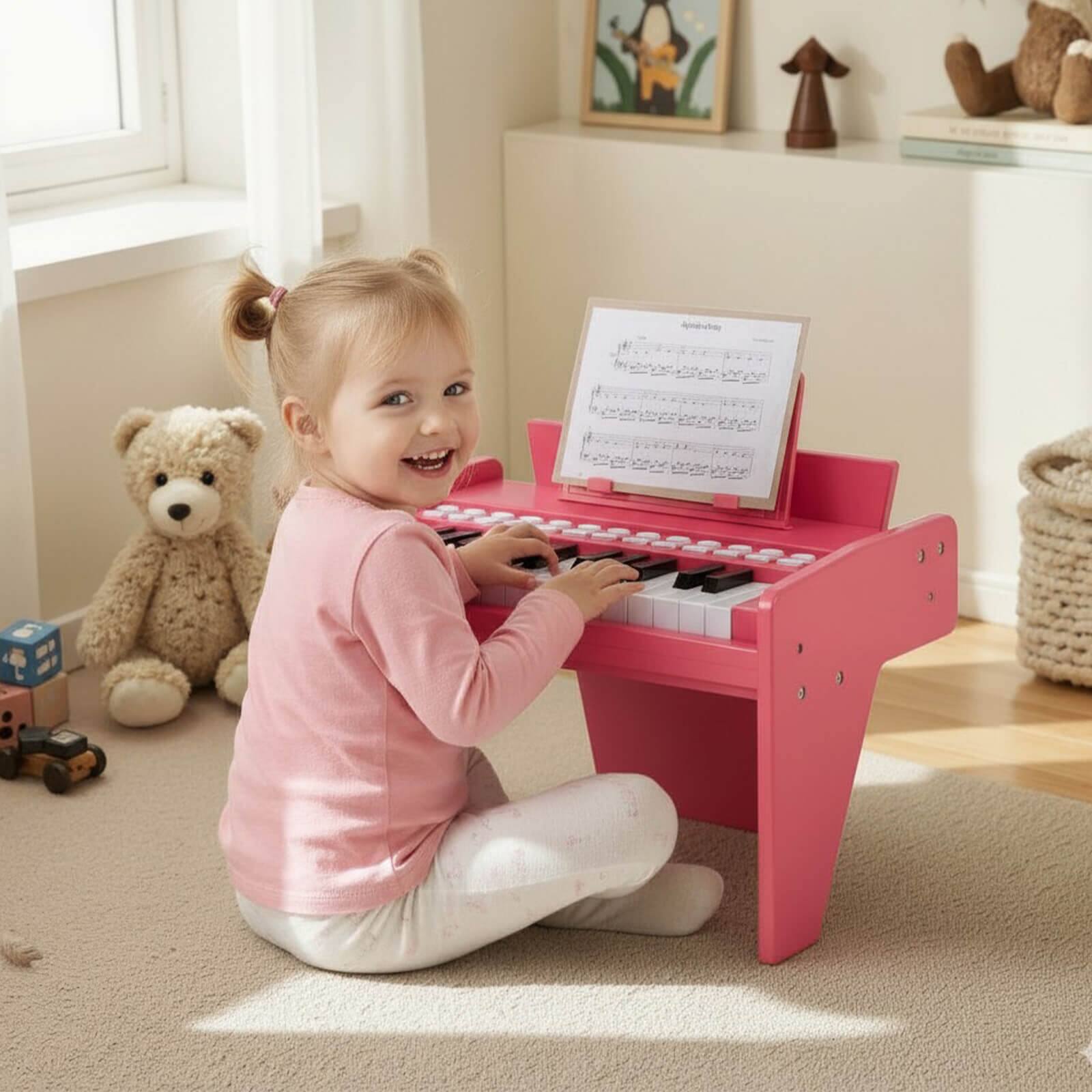 Alt View 1. Costway - Costway 25 Keys Digital Piano with Music Stand,Teaching Mode,Lighted Keys, Adjustable Speed - Pink.