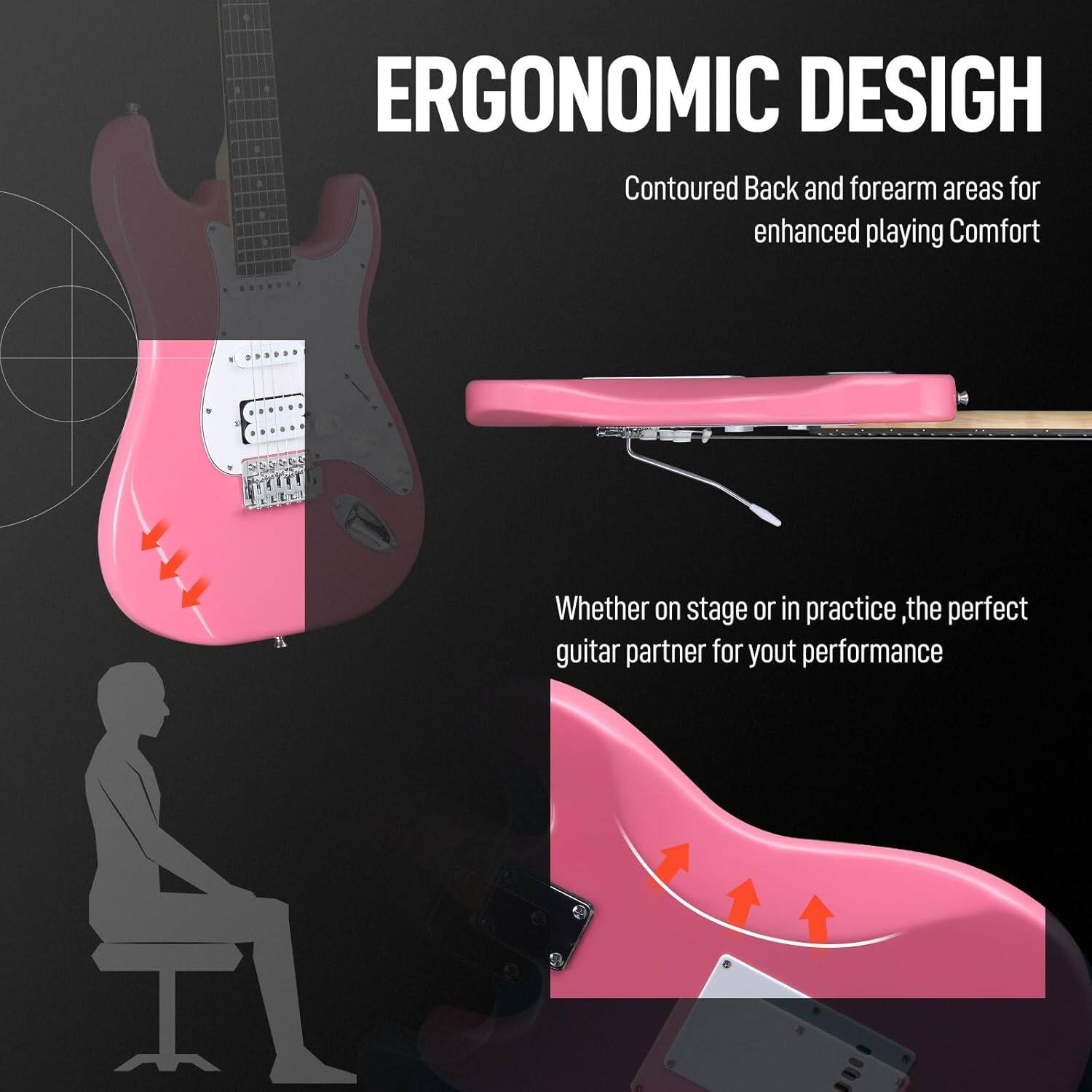 ERGONOMIC DESIGN  
Contoured Back and forearm areas for enhanced playing Comfort  

Whether on stage or in practice, the perfect guitar partner for your performance