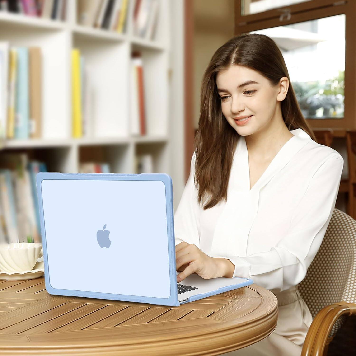 Alt View 2. mosiso - Case for MacBook Air 13 inch Case M1 A2337 A2179 A1932 2021-2018, Crack Resistant Cover with TPU Bumper & Keyboard Cover - Air Blue.