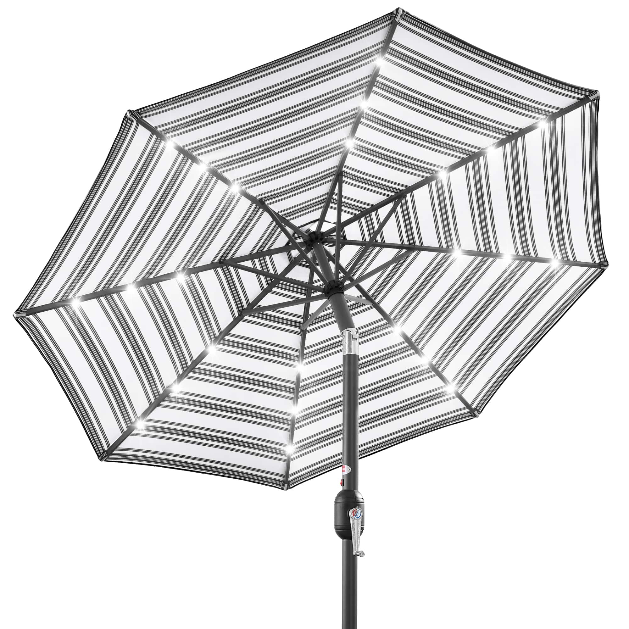 Best Choice Products - 10ft Solar LED Lighted Patio Umbrella w/ Tilt Adjustment, UV-Resistant Fabric - Striped Black