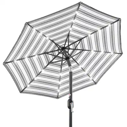 Front. Best Choice Products - Best Choice Products 10ft Solar LED Lighted Patio Umbrella w/ Tilt Adjustment, UV-Resistant Fabric - Striped Black - Striped Black.