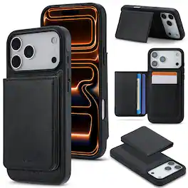 Dteck - Magnetic 2 in 1 Wallet Phone Case for Apple iPhone 18 Pro Max, Shockproof Slim Card Holder Kickstand Protective Cover - Black