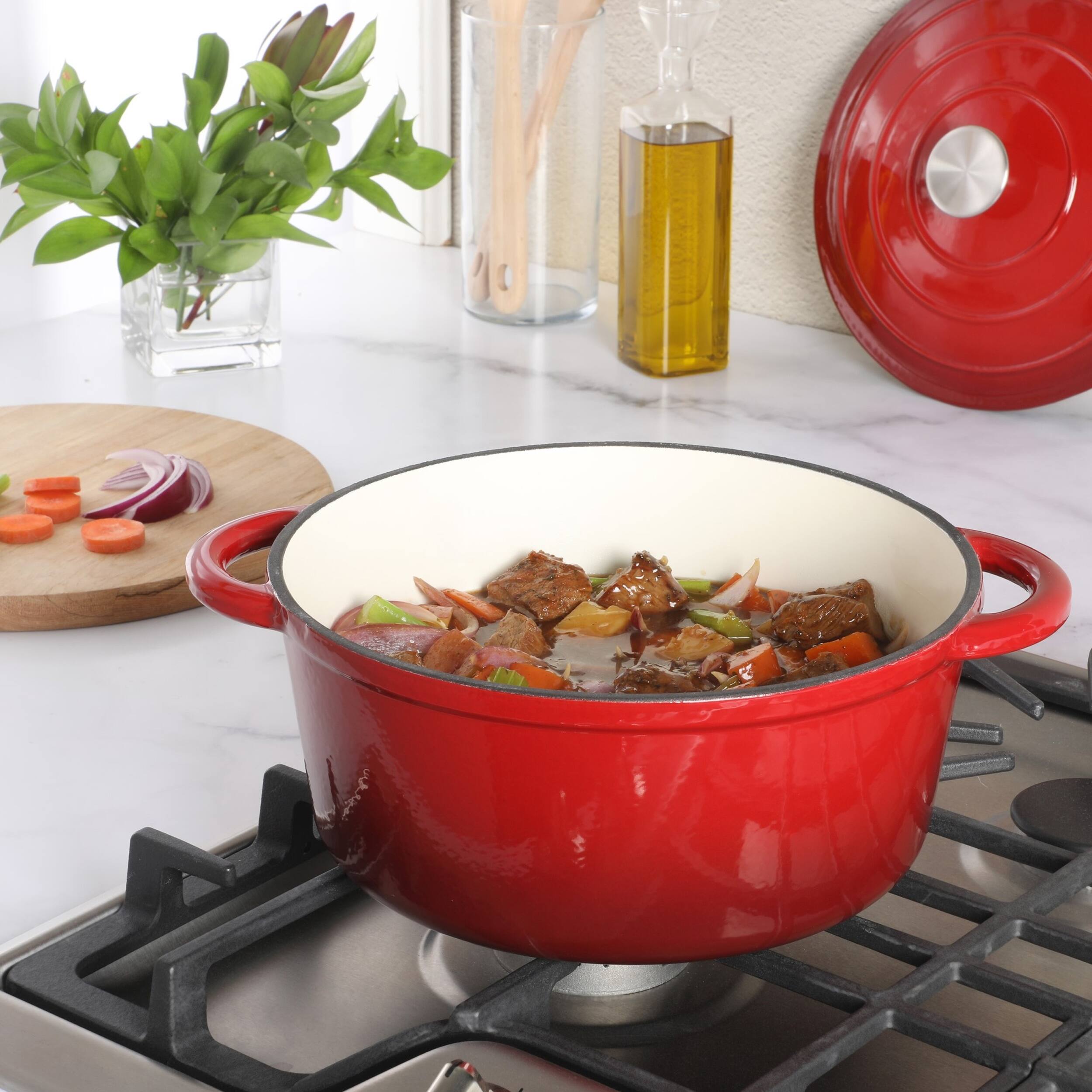 Alt View 5. Gibson - Gibson Home Addlestone 5 Quart Enameled Cast Iron Dutch Oven with Lid - Red.