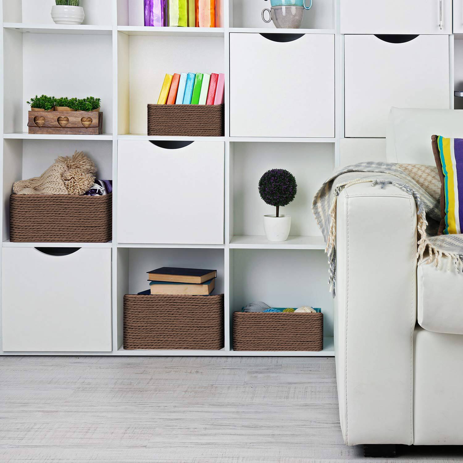 Angle. Sorbus - Sorbus Woven Rope Baskets (4-Piece Set) - Chocolate - Chocolate.