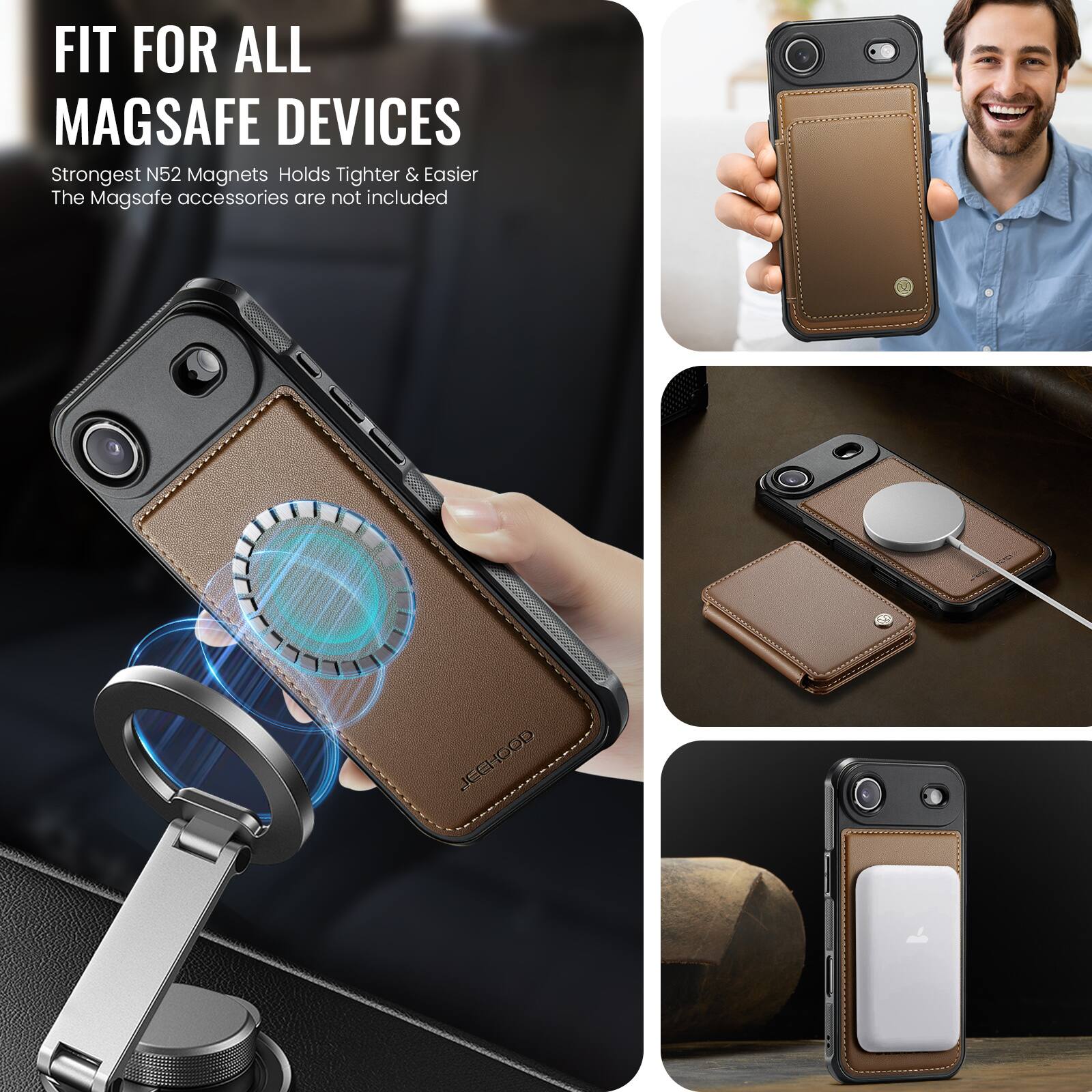 FIT FOR ALL MAGSAFE DEVICES

Strongest N52 Magnets Holds Tighter & Easier  
The MagSafe accessories are not included
