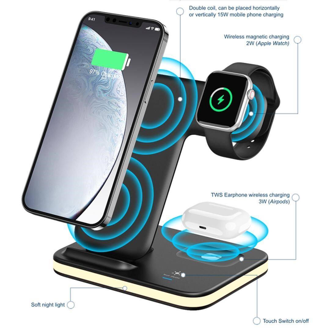 9:41

4

Double coil, can be placed horizontally or vertically 15W mobile phone charging Wireless magnetic charging 2W (Apple Watch)

97% Charged

TWS Earphone wireless charging 3W (Airpods)

Soft night light

Touch Switch on/off