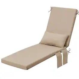 Crestlive Products - 1pc 80in Outdoor Water Resistant Chaise Lounge Chair Cushion with Ties Phone Pouch Lounge Cushion - Beige