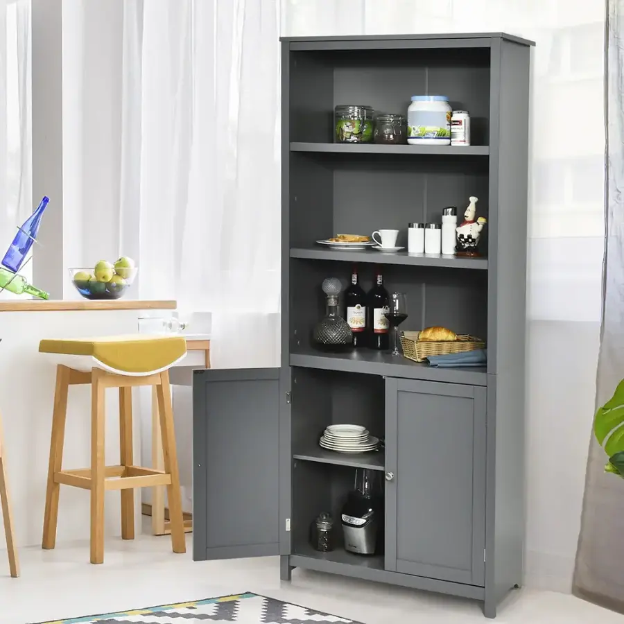 Alt View 16. Costway - Bookcase Shelving Storage Wooden Cabinet Unit Standing Bookcase W/Doors Gray - Gray.