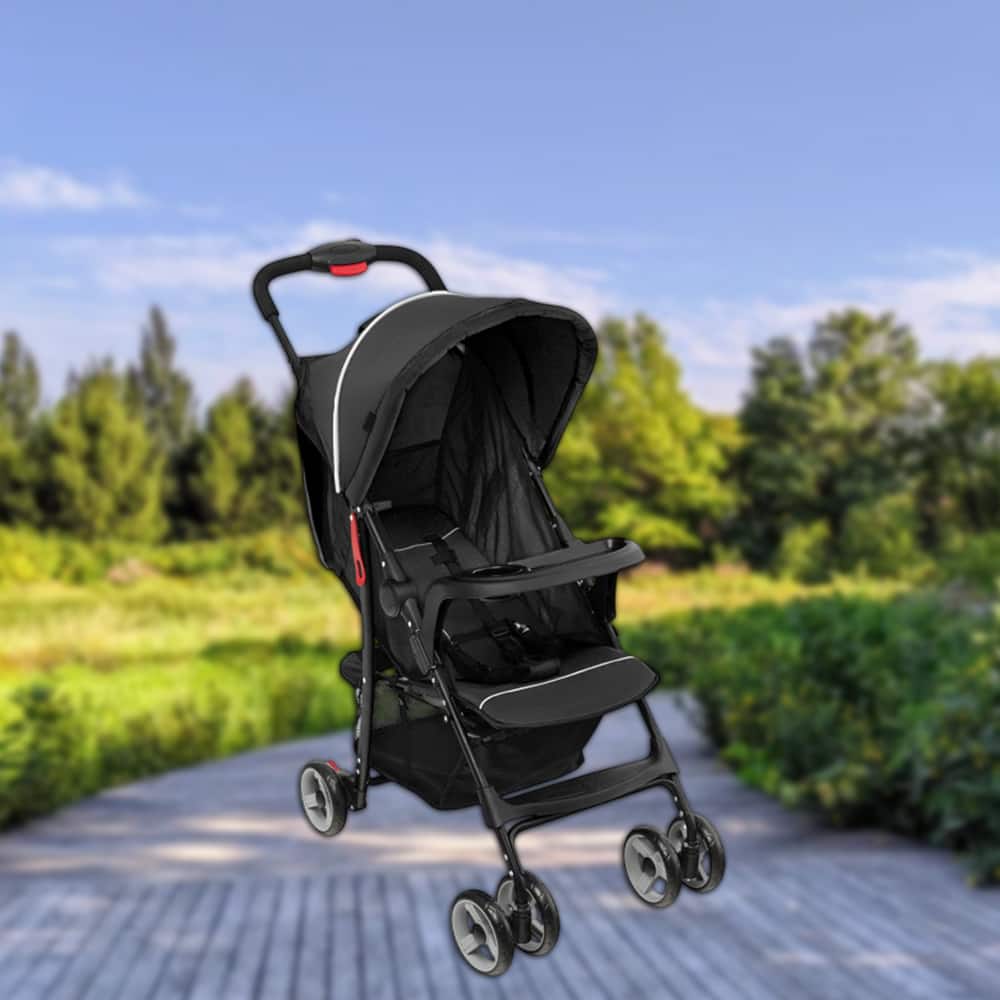 Hivvago - Lightweight Travel Stroller for Toddlers with Reclining Seat and Sun Canopy - Black