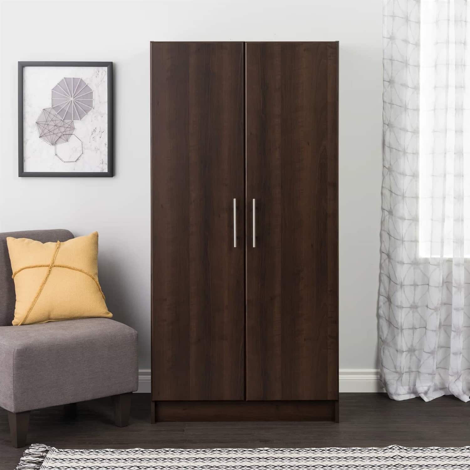 Hivvago - Bedroom Armoire Wardrobe Cabinet with Hanging Rail Wood Finish - Dark Brown