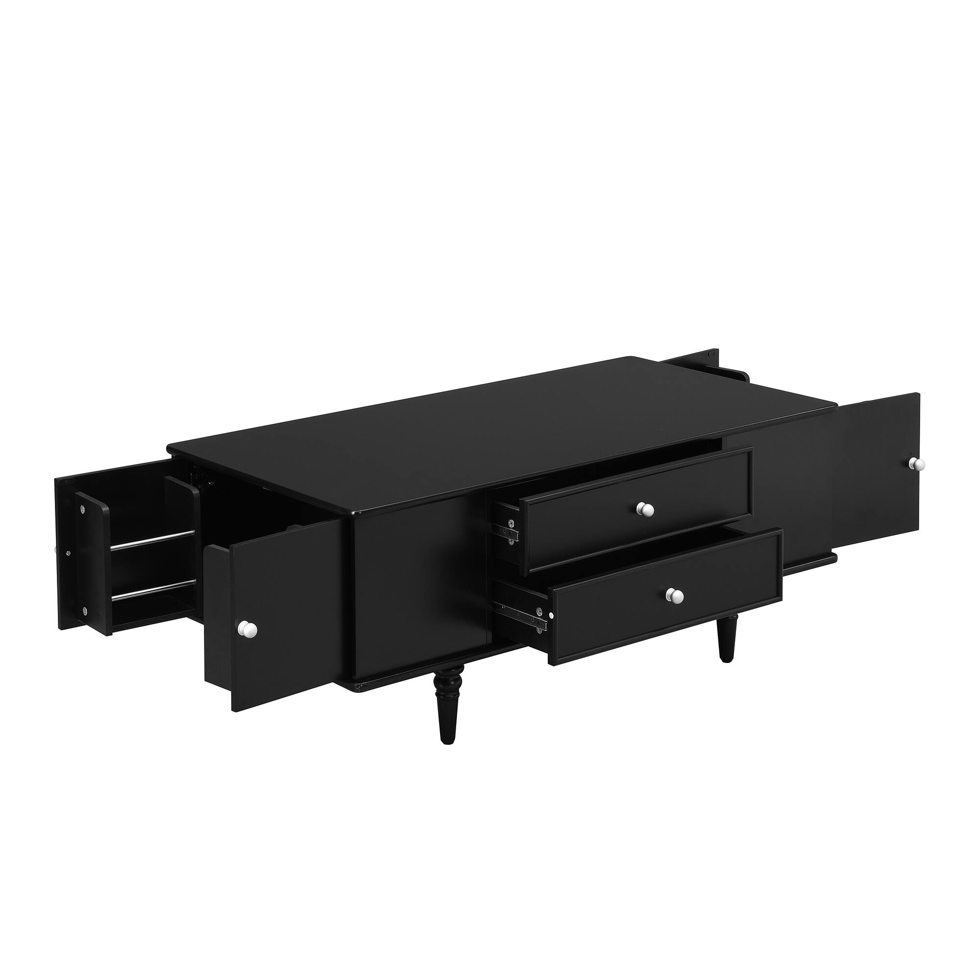 Front. Ecooso - Coffee Table Rectangle with Drawers and Hidden Storage Compartments, Solid Wood Center Table with Metal Handles - Black.
