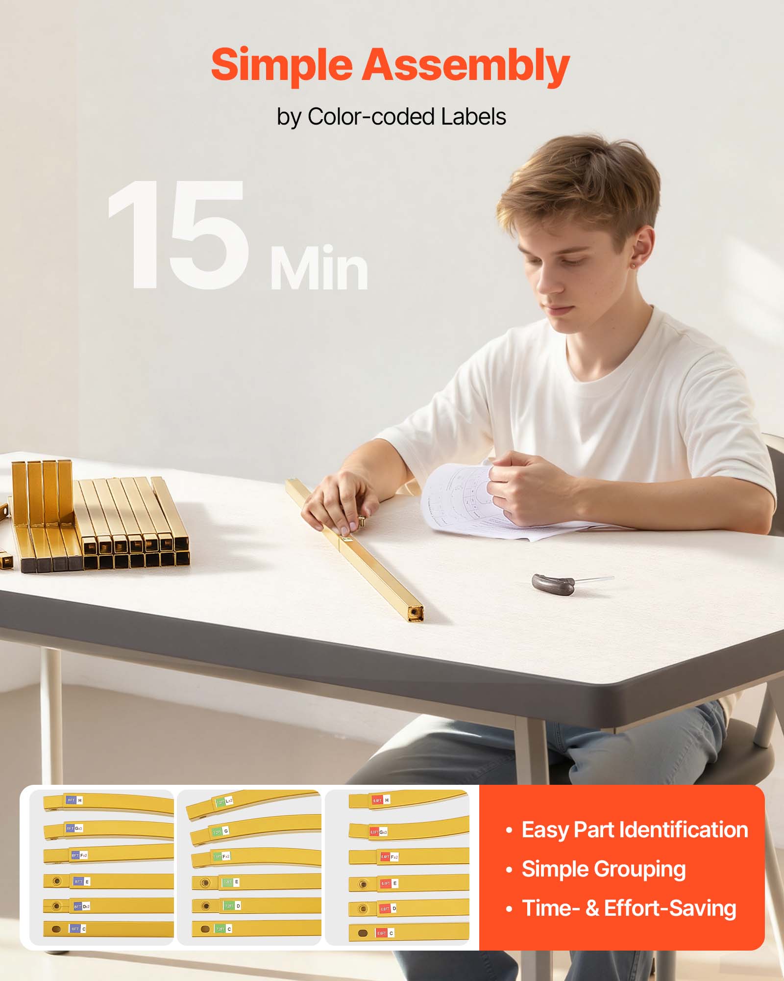 Simple Assembly by Color-coded Labels  
15 Min  

- Easy Part Identification  
- Simple Grouping  
- Time- & Effort-Saving