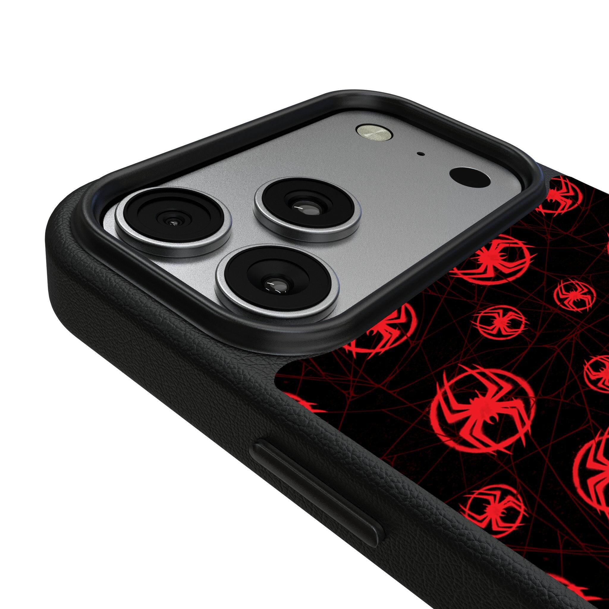 Left. Keyscaper - Marvel Pattern MagSafe Compatible Phone Case - Apple iPhone 17 Pro Max - Miles Morales.