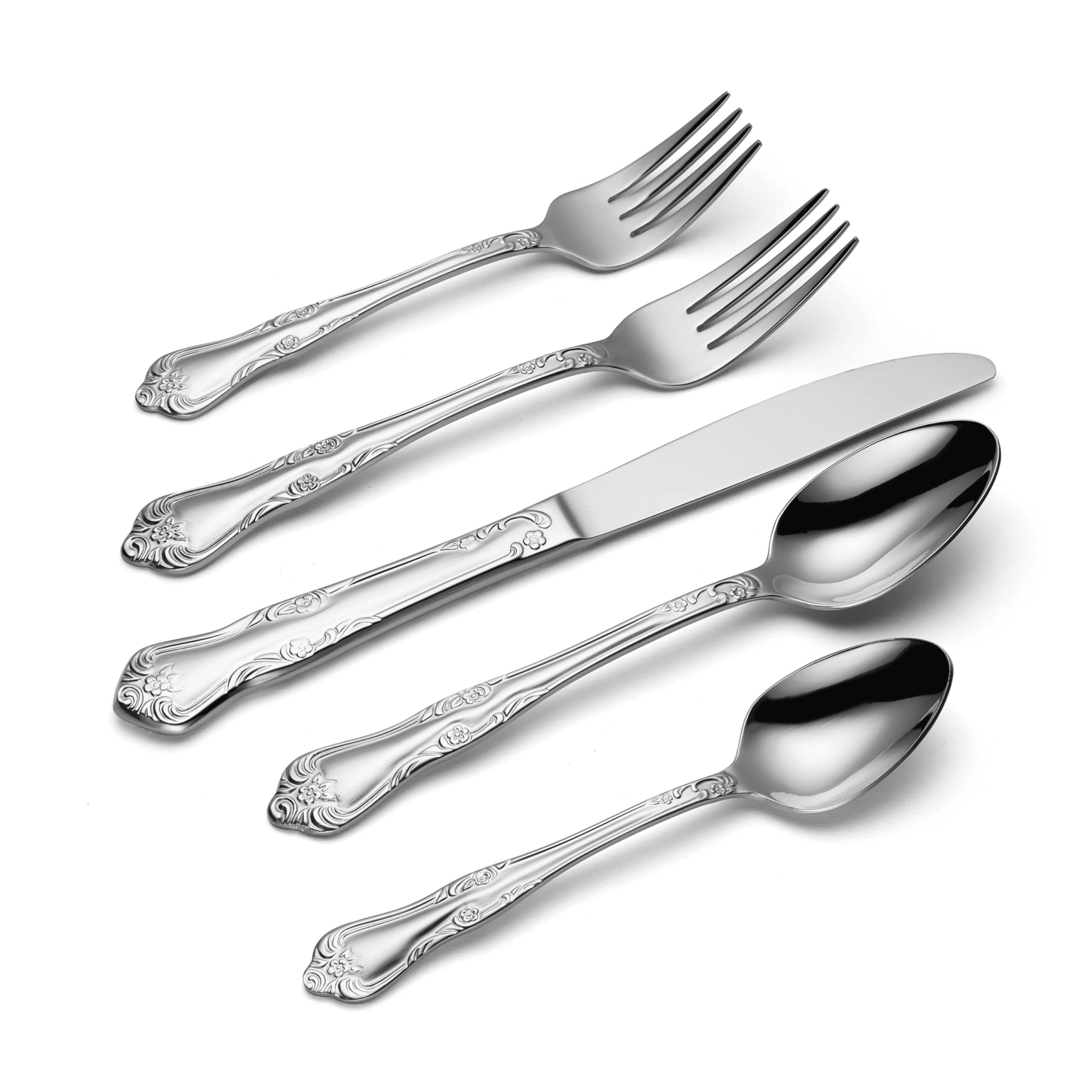 Left. Dazzed Corner - 45-Piece Flatware Set, Service for 8 - Silver.