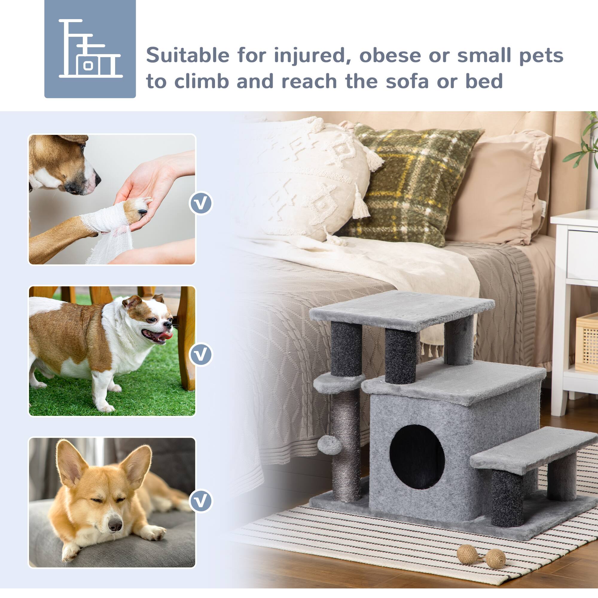 Suitable for injured, obese or small pets to climb and reach the sofa or bed