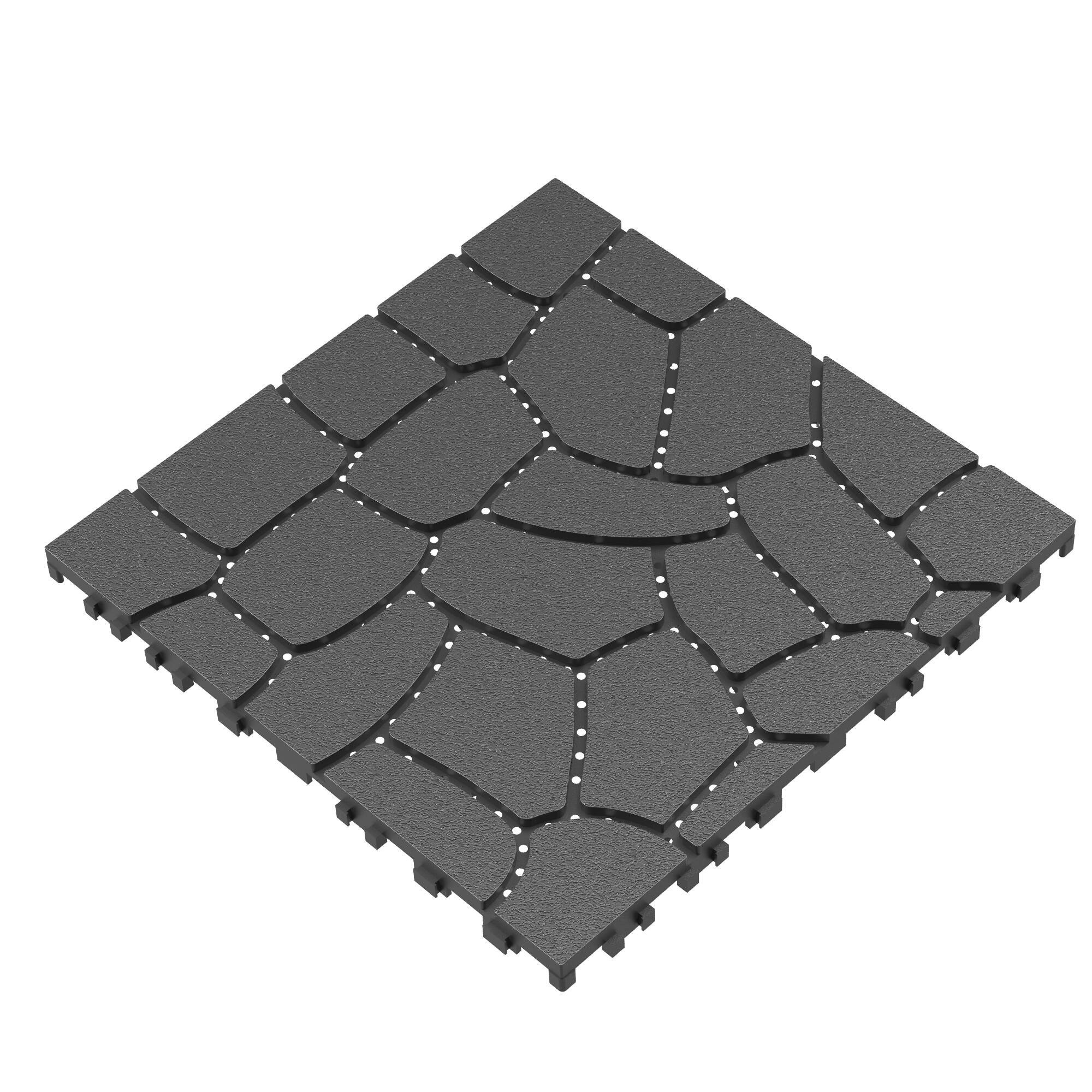 Angle. APRILSOUL - 44pcs 12in New Stone Texture Interlocking Deck Tiles Indoor Outdoor Dark Gray - GRAY.