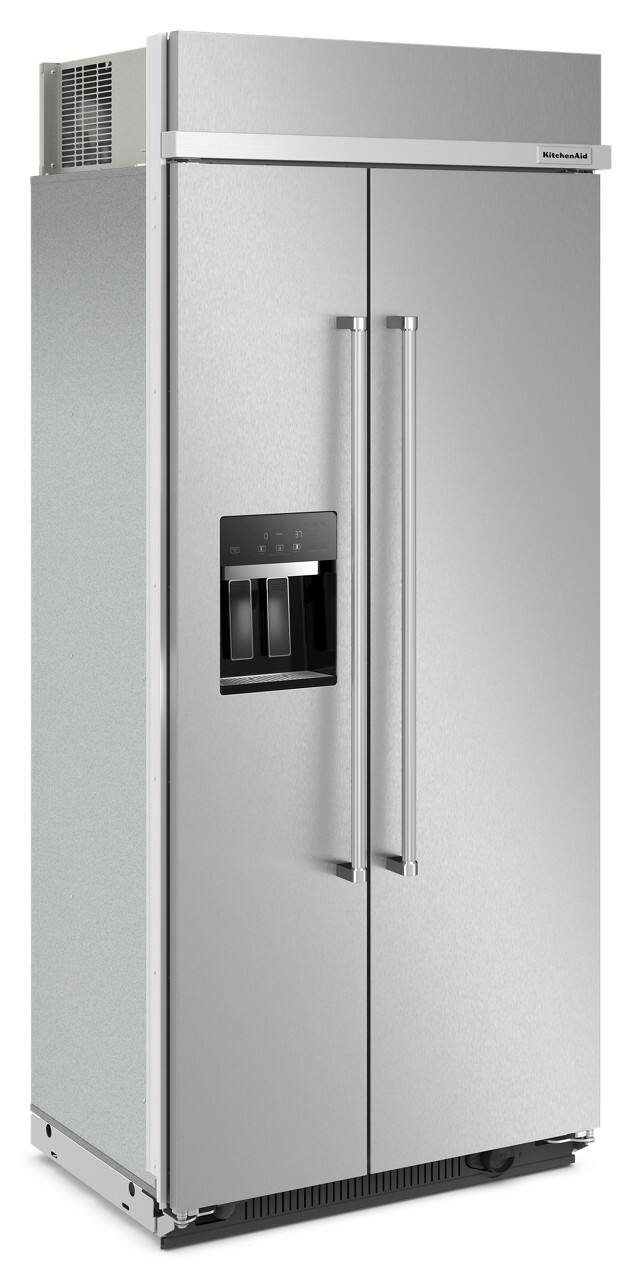 Angle. KitchenAid - 20.8 Cu. Ft. Side-by-Side Refrigerator with Ice and Water Dispenser - Stainless Steel with PrintShield Finish.