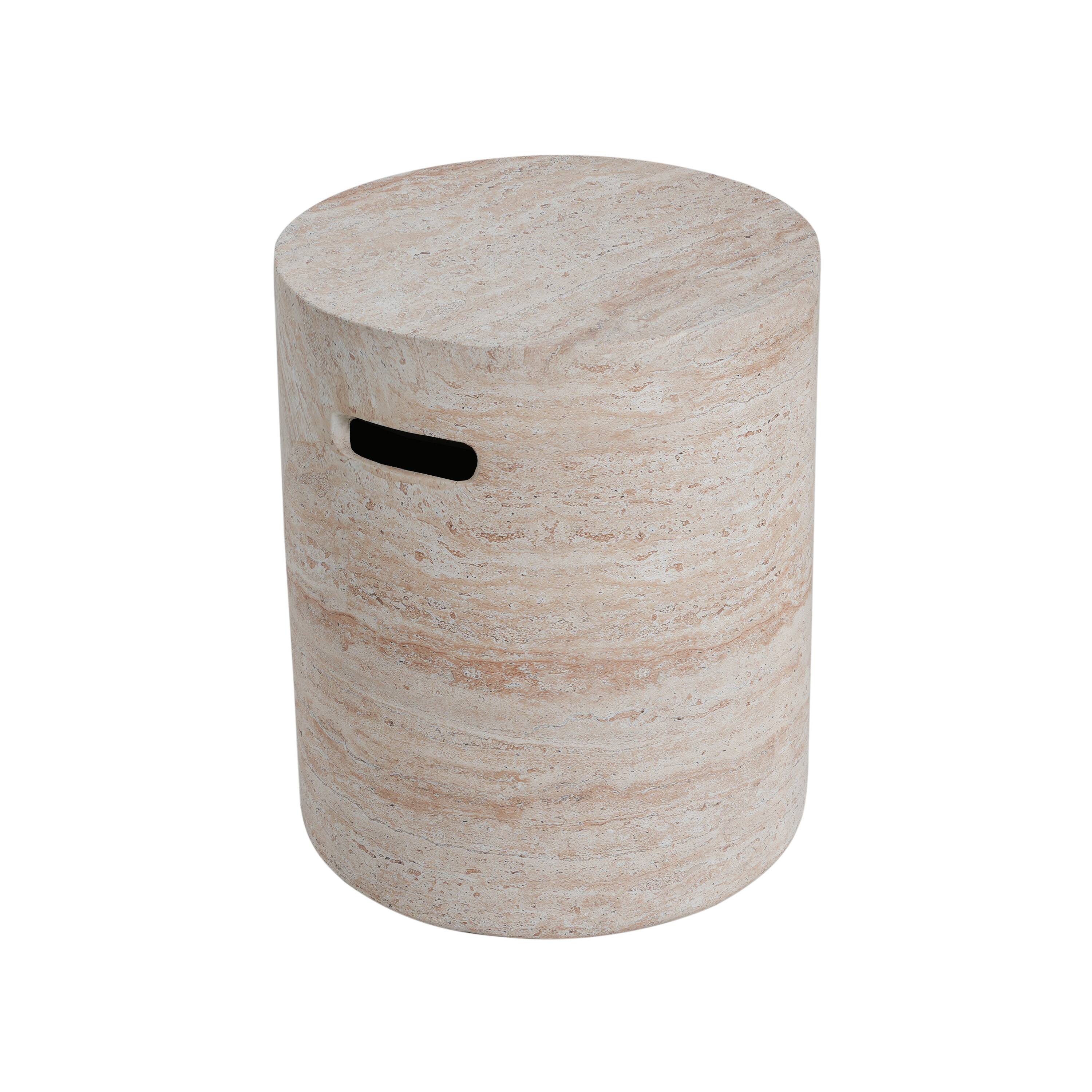Left. APRILSOUL - Outdoor and Indoor Lightweight Concrete Side Table With Side Handles Travertine Finish - Beige.