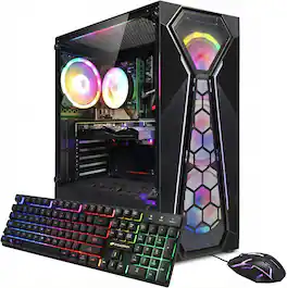 STGAubron - Gaming Desktop PC, AMD Ryzen 3 3200G up to 4.0G, Radeon RX 580 8G, 16GB DDR4, 512GB SSD, WiFi, BT 5.0, Win11H - Black