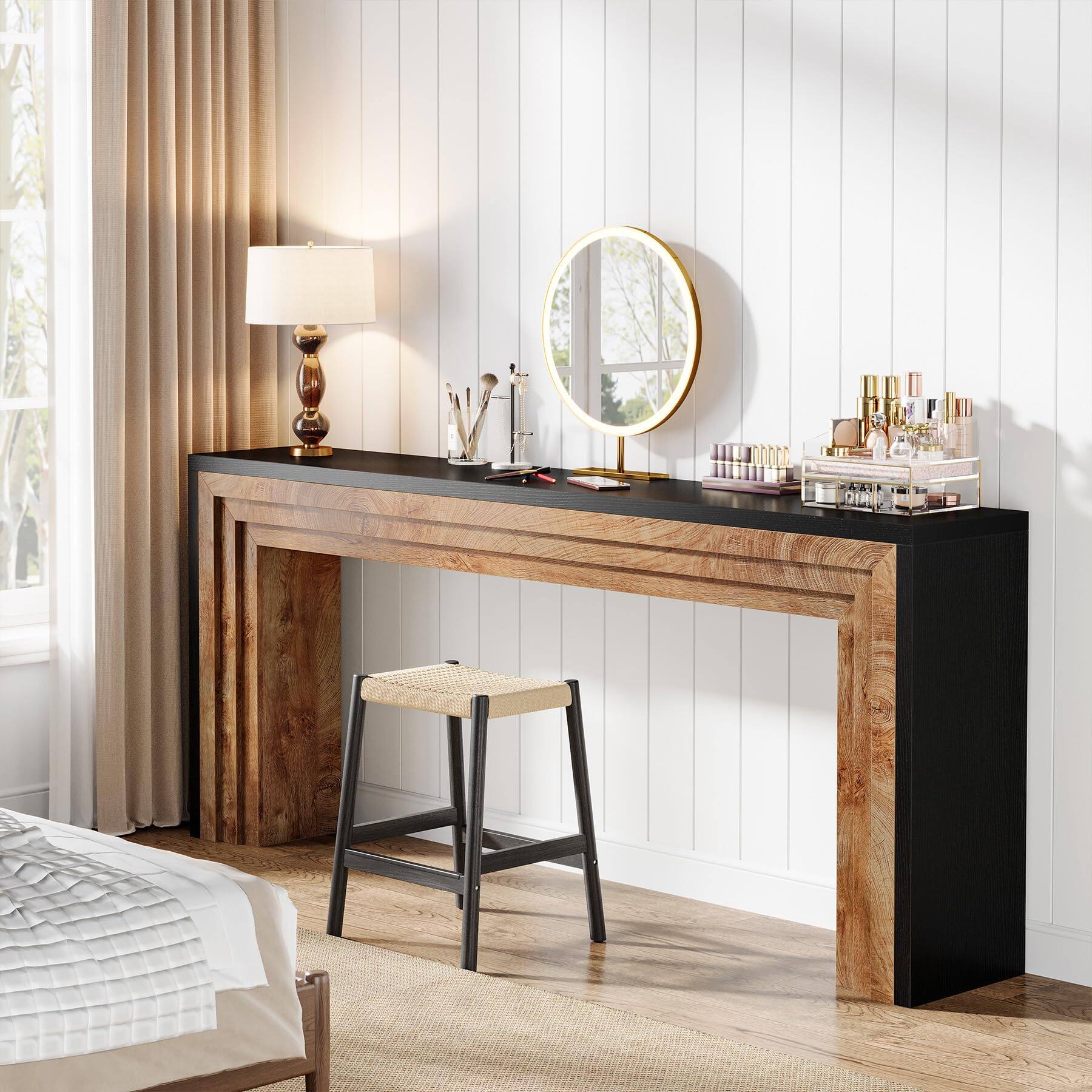 Alt View 2. Tribesigns - 70.9-Inch Long Console Table, Farmhouse Narrow Wooden Sofa Table Behind The Couch for Living Room, Entryway, Hallway, Fo - Black + Natural Wood Color.