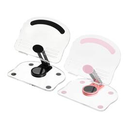 Unique Bargains - 2pcs Acrylic Tablet Stand, Adjustable Foldable Portable Clear with 360 Degree Rotating Base for Desk Home Office - Pink Black