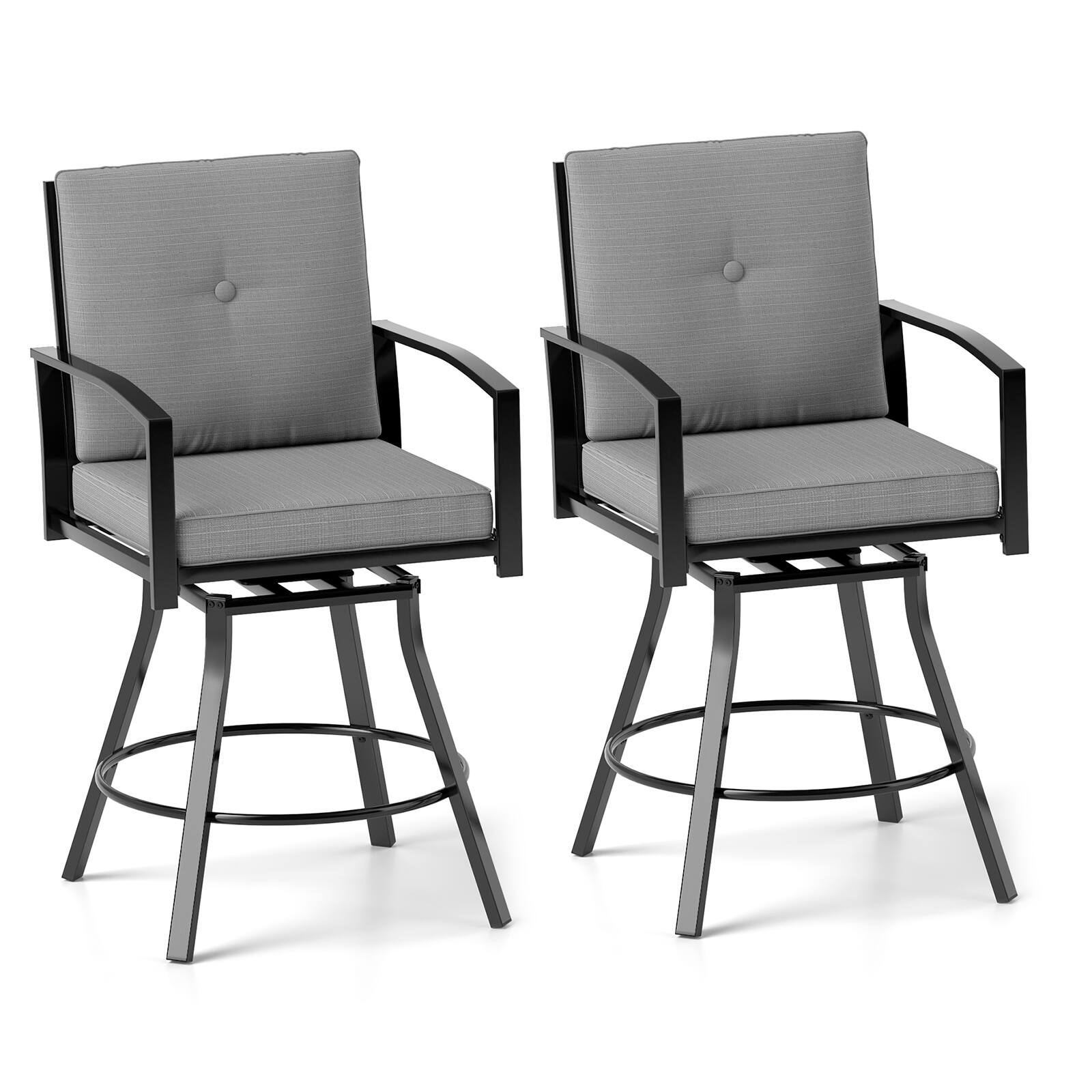 Alt View 8. Gymax - Gymax 3-Piece Patio Swivel Bar Set w/ Soft Cushions & 1.57'' Umbrella Hole for Lawn Black & Gray - Gray.