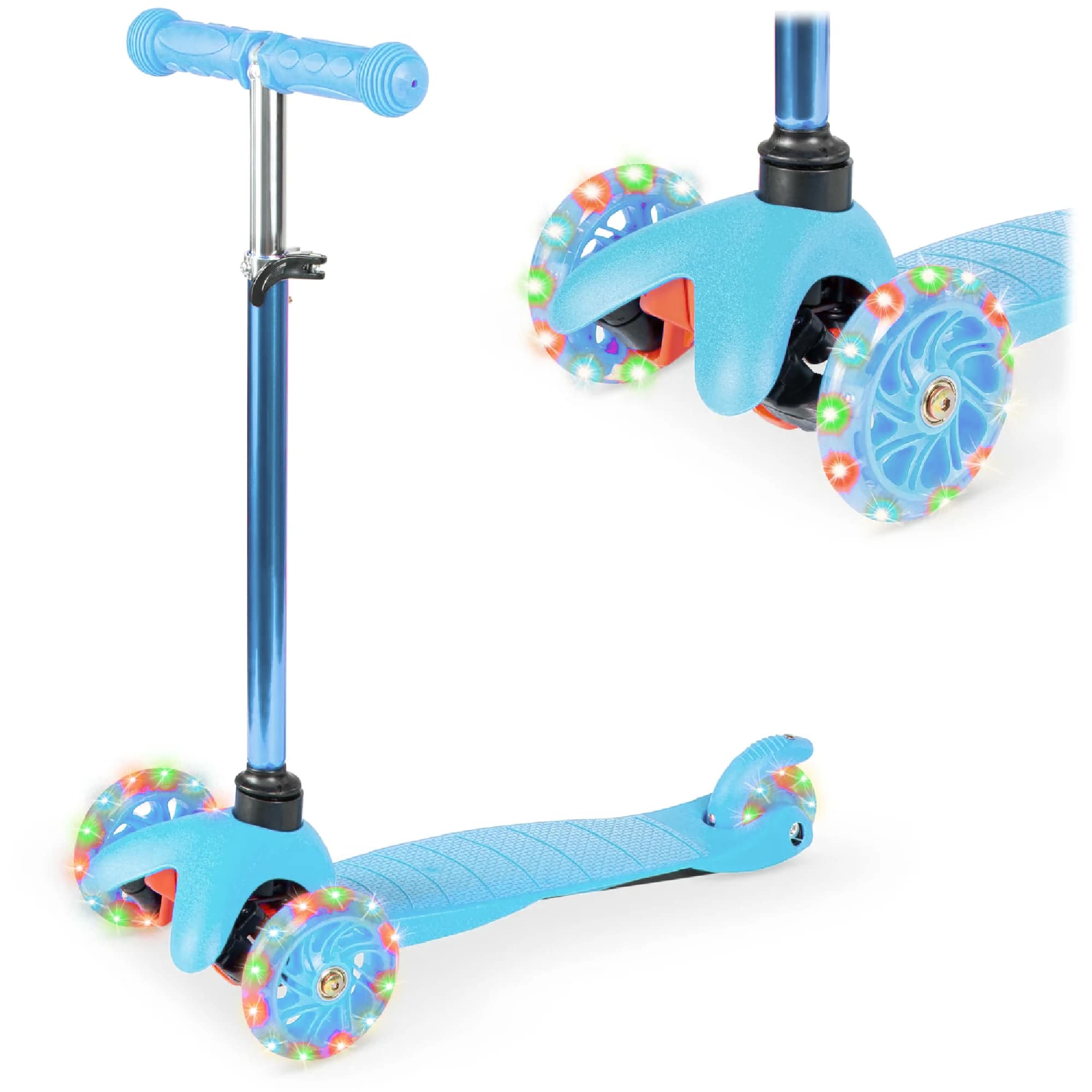 Best Choice Products - Kids Mini Kick Scooter Toy w/ Light-Up Wheels and Height Adjustable T-Bar - Light Blue