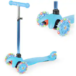 Best Choice Products - Kids Mini Kick Scooter Toy w/ Light-Up Wheels and Height Adjustable T-Bar - Light Blue