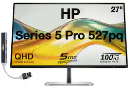 HP - Series 5 Pro 527pq 27" QHD IPS Monitor With 5ms Response Time, Flicker Free, Displayport, HDMI & DKZ (9D9S0UT#ABA) - Silver/Black