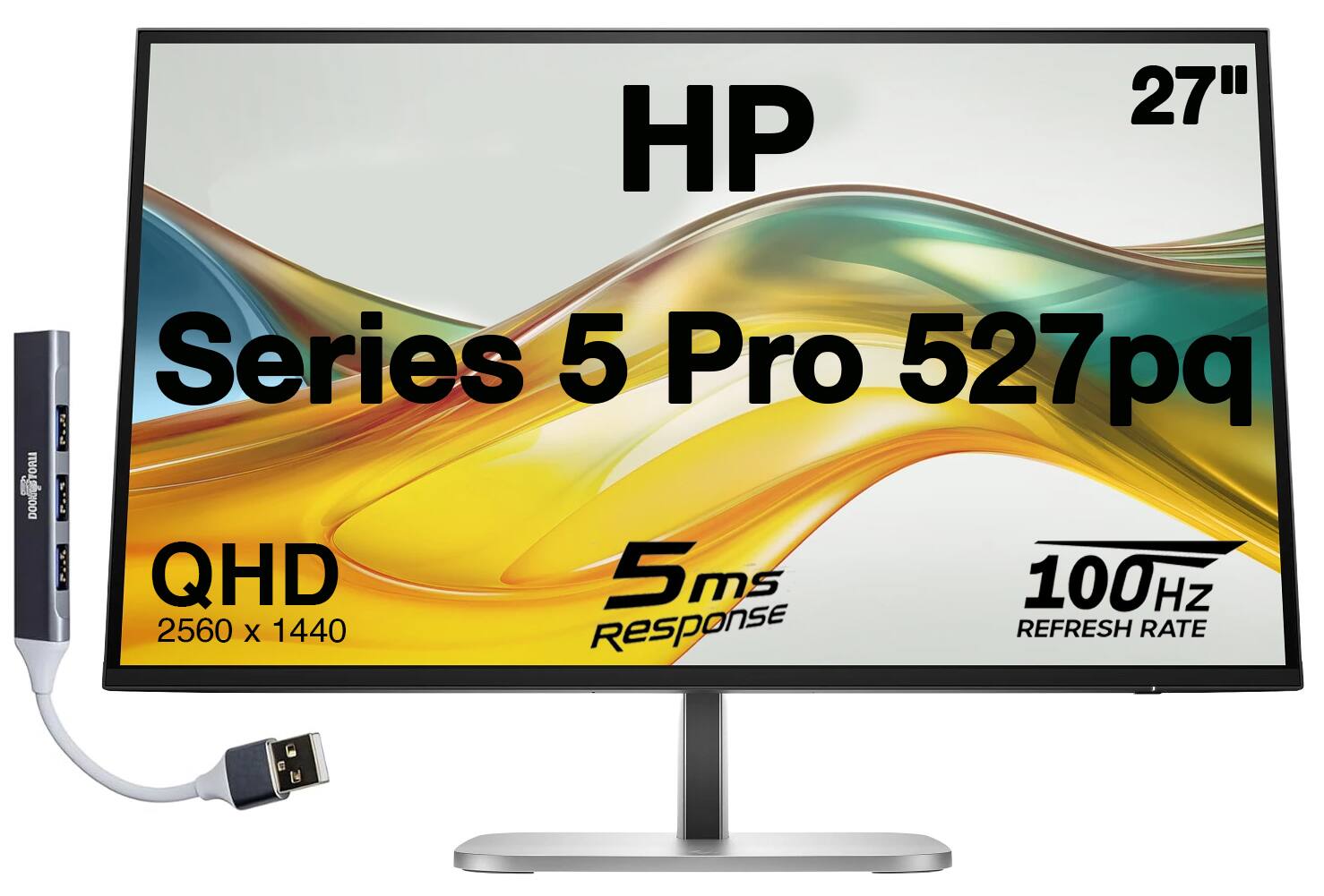 HP - Series 5 Pro 527pq 27" QHD IPS Monitor With 5ms Response Time, Flicker Free, Displayport, HDMI & DKZ (9D9S0UT#ABA) - Silver/Black