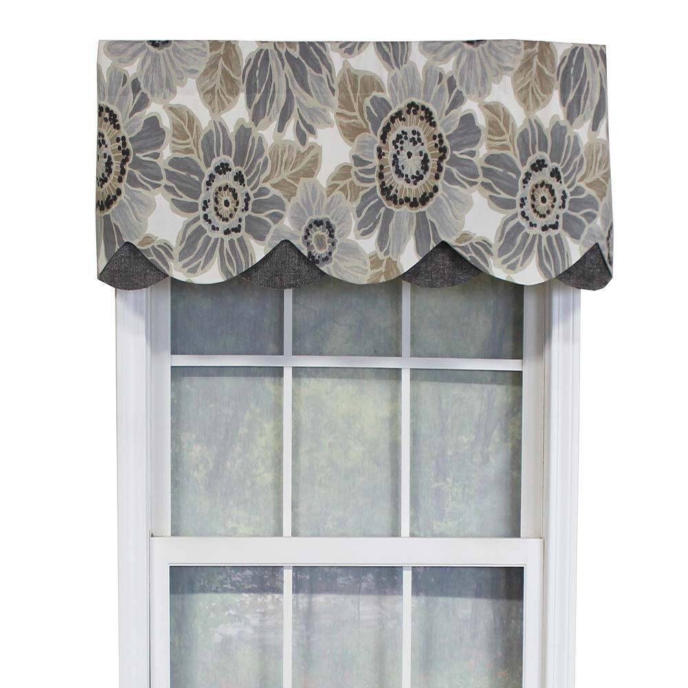 Front. RLF Home - RLF Home Verona Petticoat Modern Premium Design Printed Valance 3" Rod Pocket 50" x 15" Sand/Gray - Sand gray.