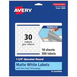Avery - TrueBlock Round Labels, 1.25" Diameter, 300ct - White