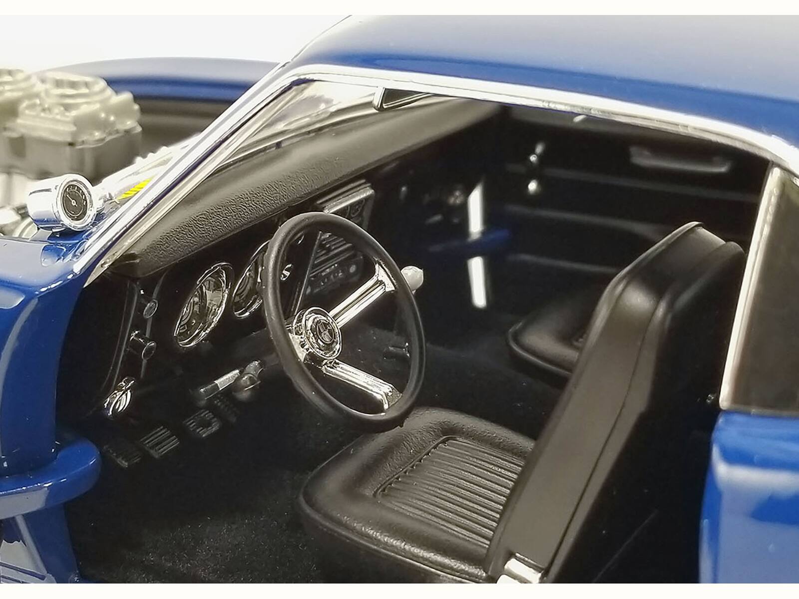 Left. ACME - 1968 Chevrolet Camaro Z/28 Blue with Yellow Stripes "Drag Outlaws" Limited Edition to 244 pieces Worldwide 1/18 - Blue with Yellow Stripes.