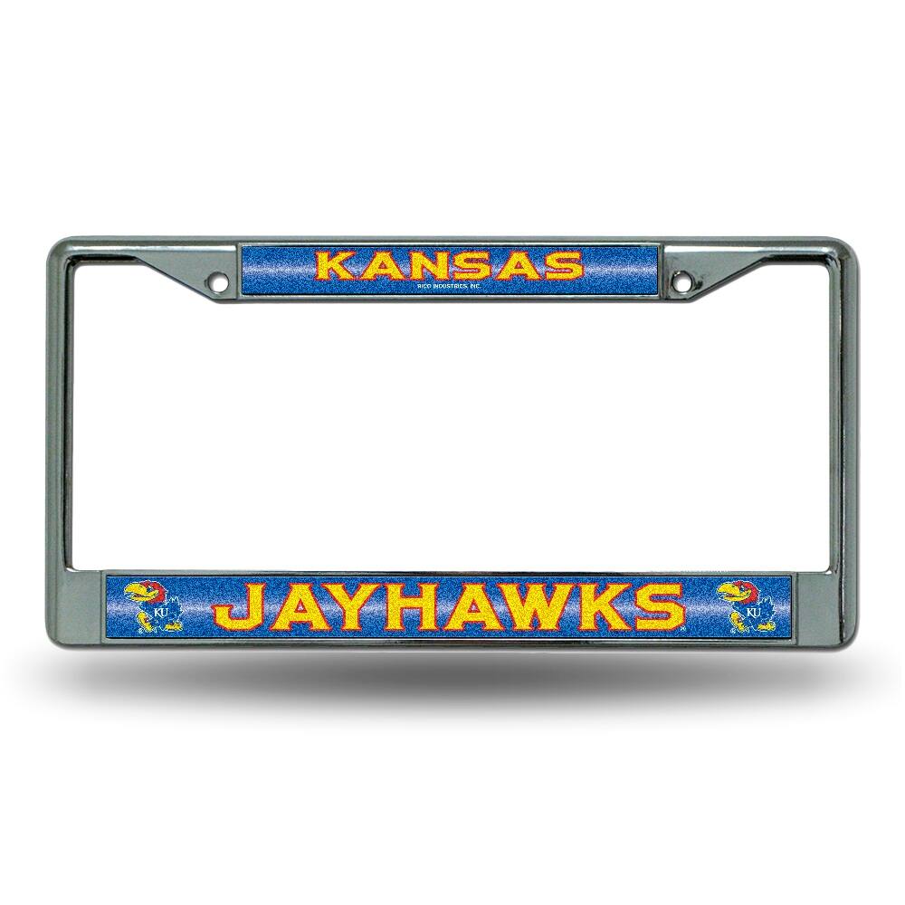 Kansas Jayhawks Sparkly Glitter Bling Look Chrome License Plate Frame