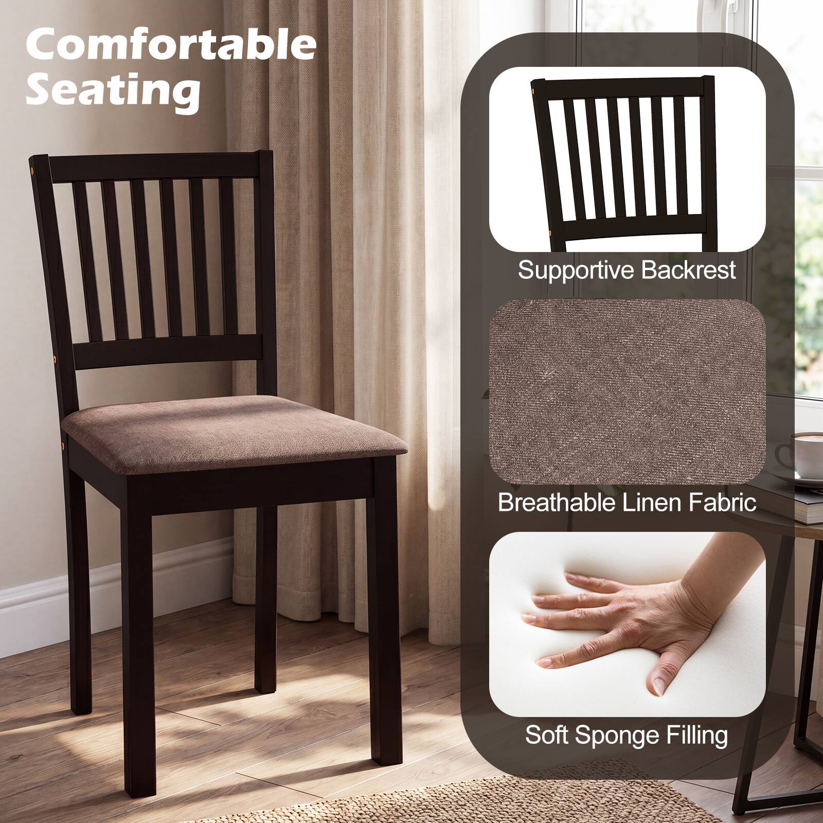 Comfortable Seating  
Supportive Backrest  
Breathable Linen Fabric  
Soft Sponge Filling