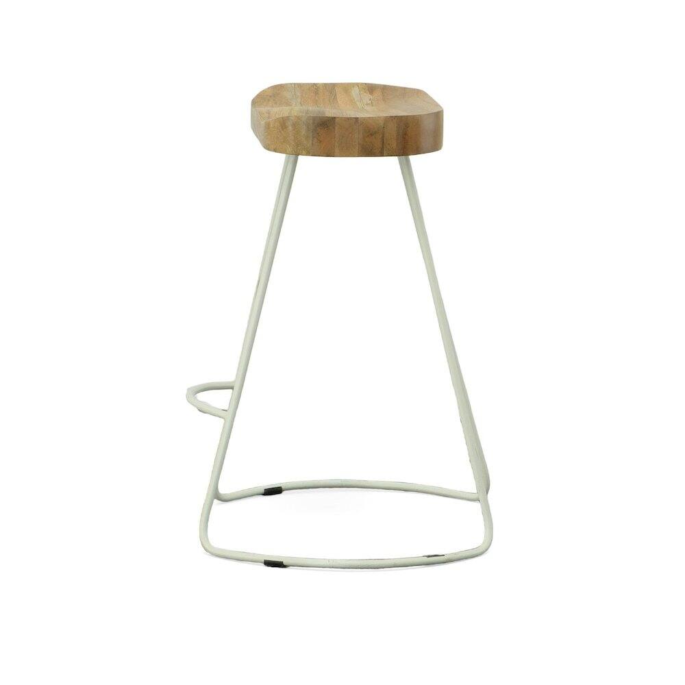 Alt View 7. Carolina Chair & Table - 25" Metal Base Saddle Seat Counter Stool - Set of 2 - Natural Seat - White Base - Natural, White.