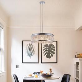Loheer - 19 inch modern crystal chandelier, chrome finish round flush mount ceiling light for dining room and kitchen