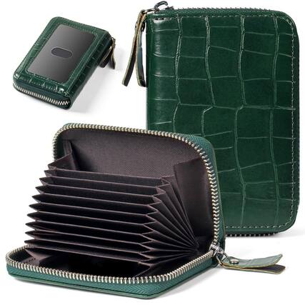 Front. Jadie Link - Credit Card Holder Rfid Case Wallet Small Accordion Zipper Organizer Women Men High-quality Leather Credit Card Holder - Stone Jasper.