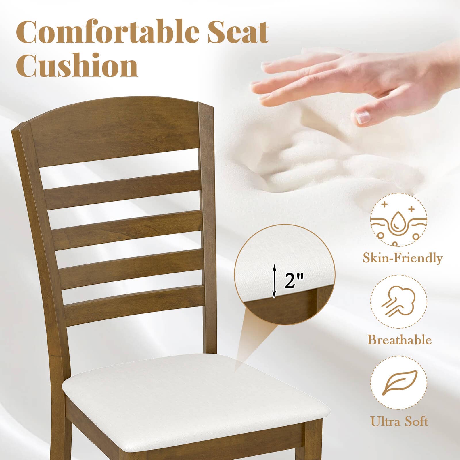 Comfortable Seat Cushion + 2" Skin-Friendly, Breathable, Ultra Soft