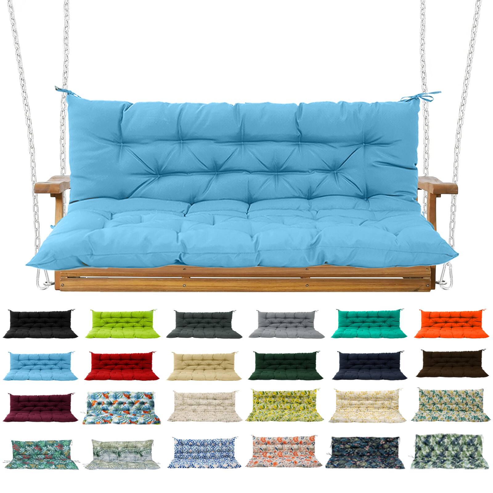Front. Chateau Abodes - Outdoor Replacement Seat Cushions for 2-3 Person Swing & Bench, Waterproof Sofa Pads with Backrest for Patio Furniture - Sky Blue.