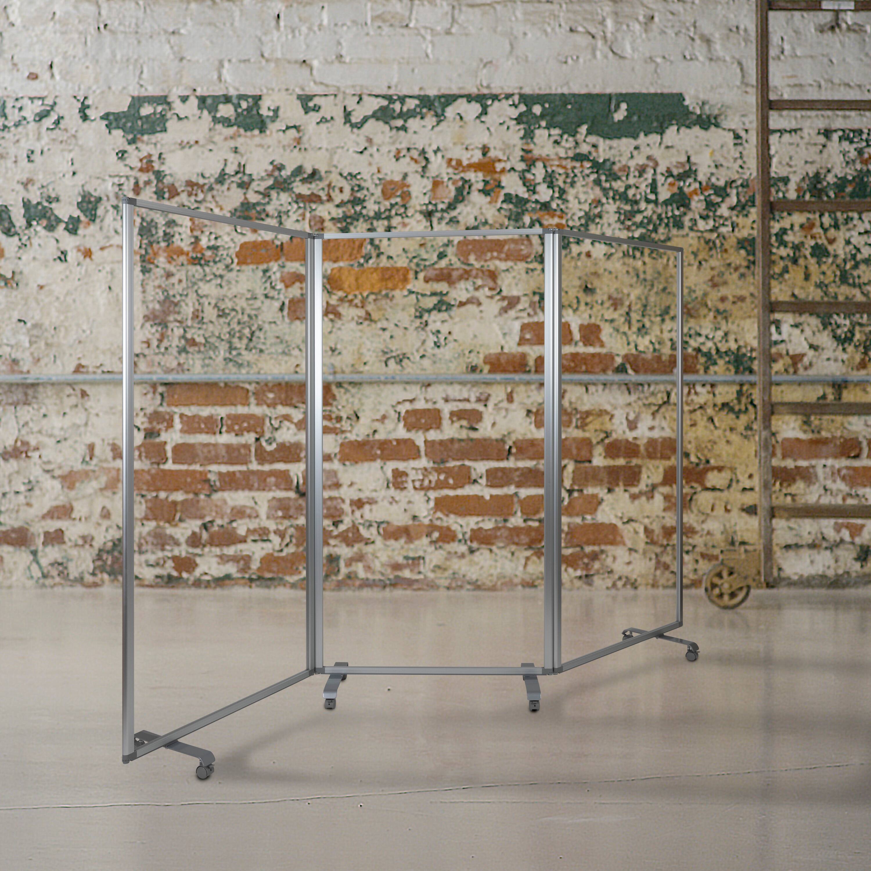 Angle. Flash Furniture - Raisley Transparent Acrylic Mobile Partition with Lockable Casters, 72"H x 36"L (3 Sections Included) - Clear.