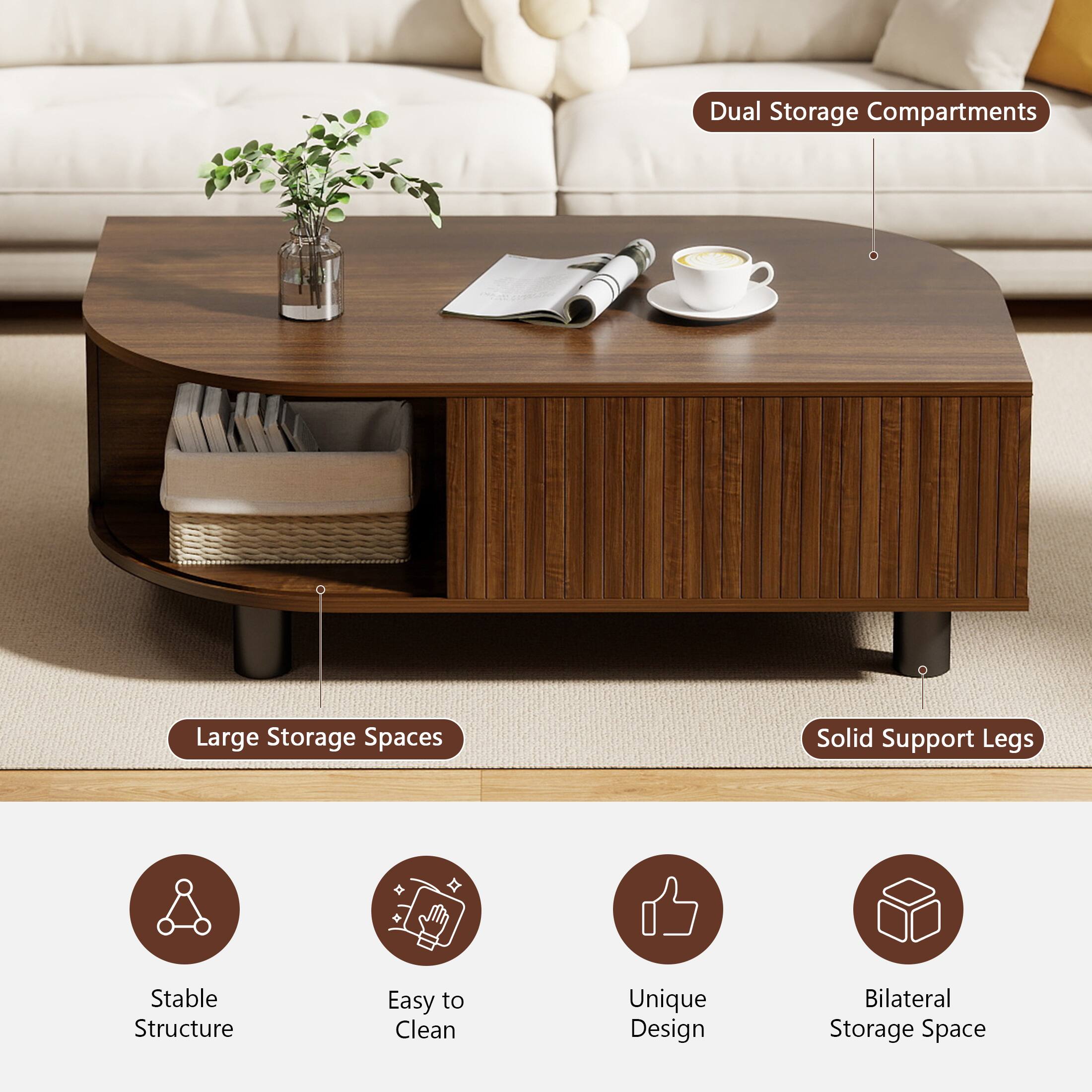 Dual Storage Compartments, Large Storage Spaces, Solid Support Legs, Stable Structure, Easy to Clean, Unique Design, Bilateral Storage Space