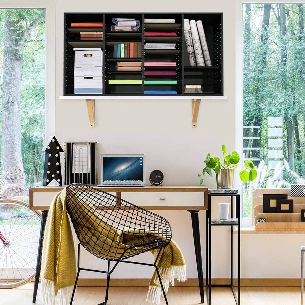 Alt View 4. AdirOffice - Wood Adjustable 36 Compartment Literature File Organizer, 11.8”D x 39.3”W x 23.9”H - Black.